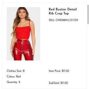 Red Bustier Detail Rib Crop Top